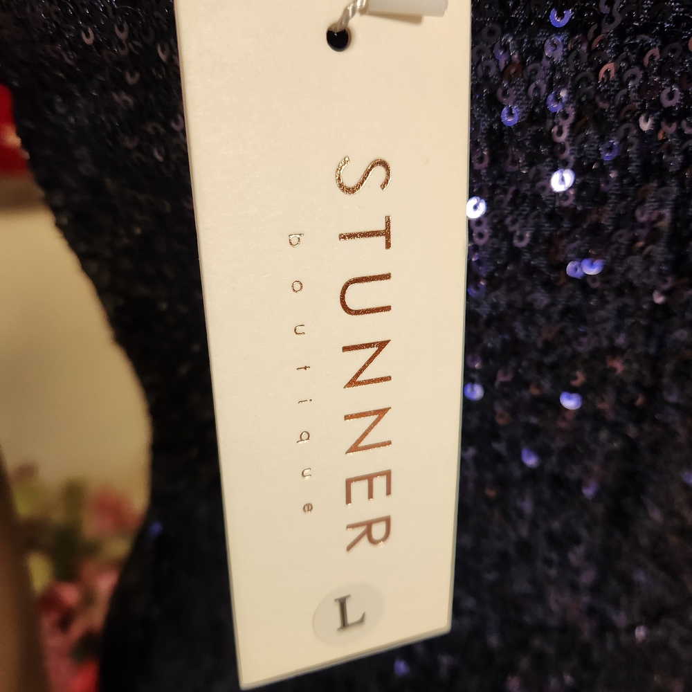 Stunner Boutique Liana Sequin Gown - Navy Blue (L) - Picture 10 of 11